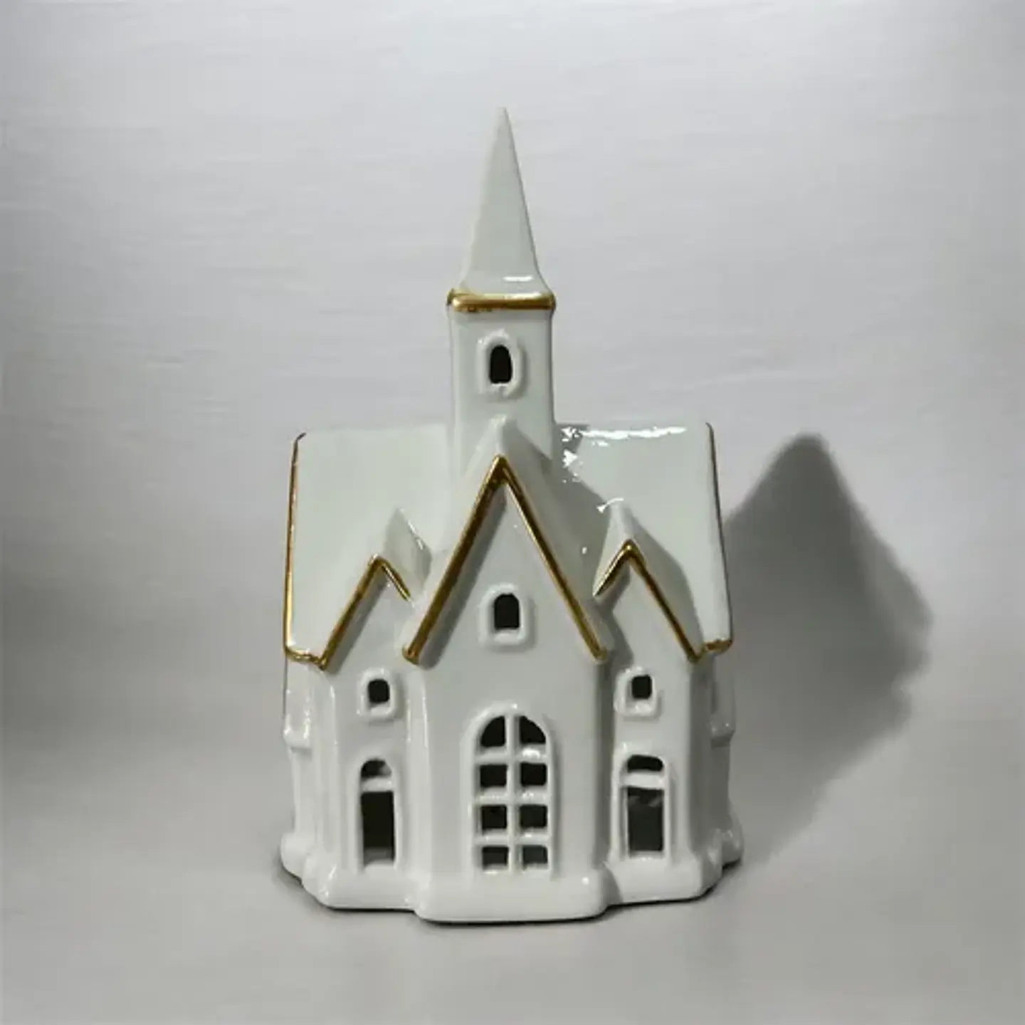 Casita Navideña De Cerámica Blanca Con Luz Adorno Decorativo 2