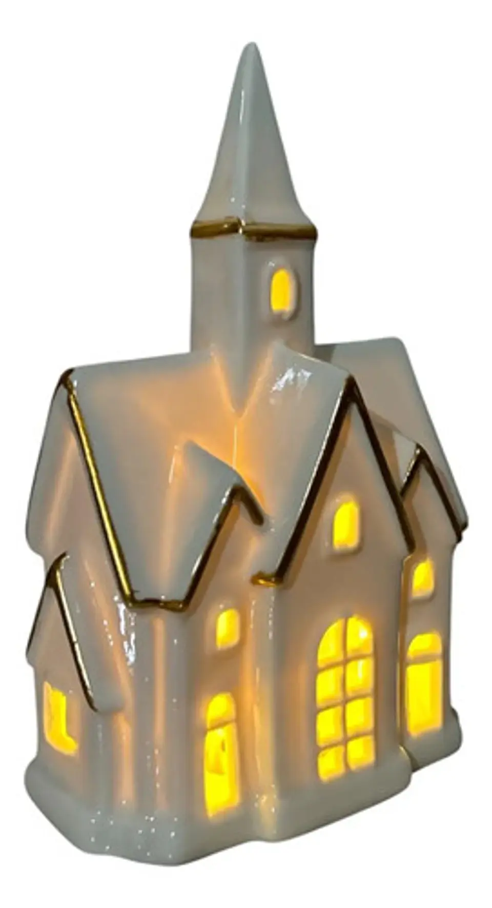 Casita Navideña De Cerámica Blanca Con Luz Adorno Decorativo 4