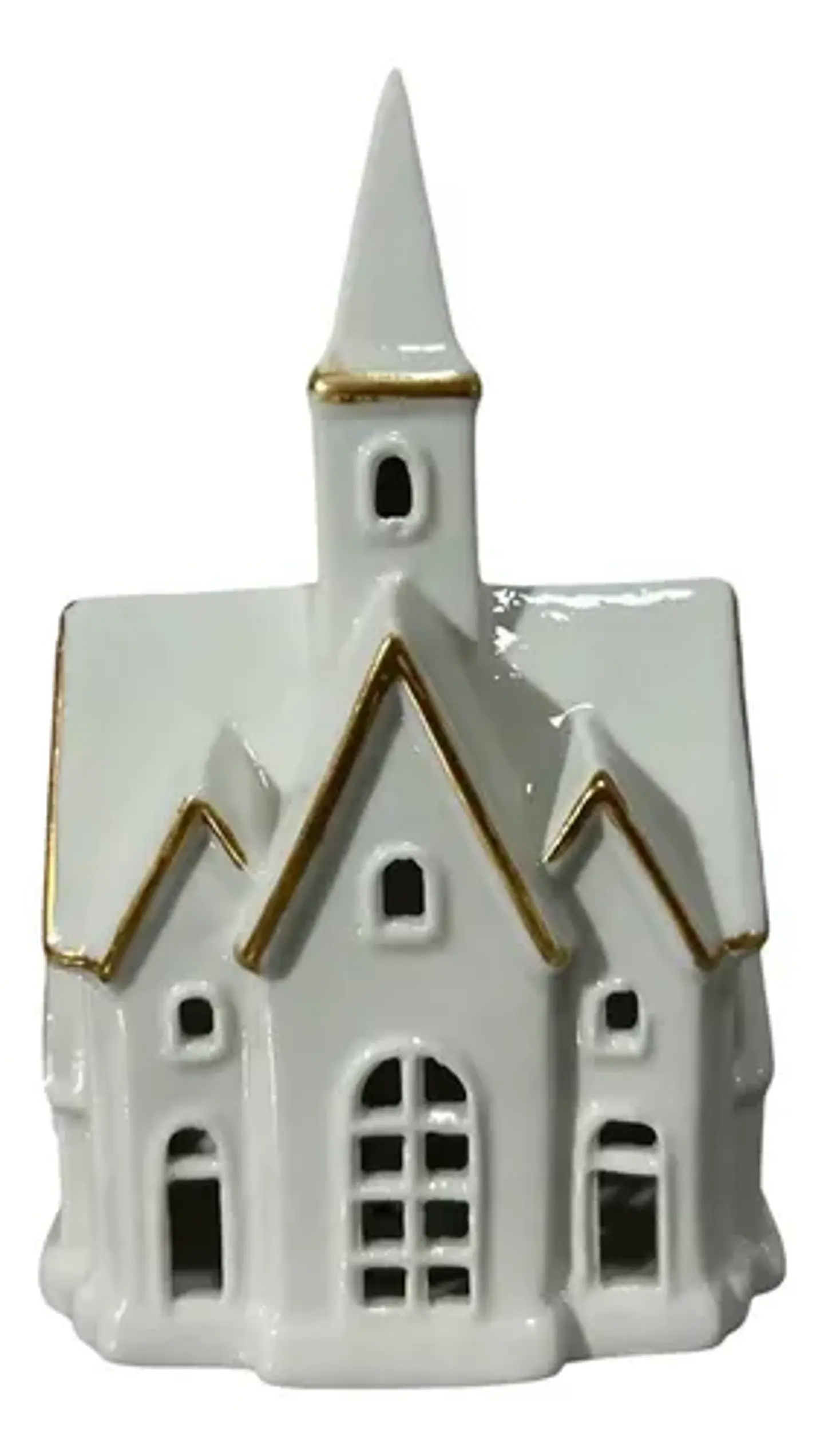 Casita Navideña De Cerámica Blanca Con Luz Adorno Decorativo 5