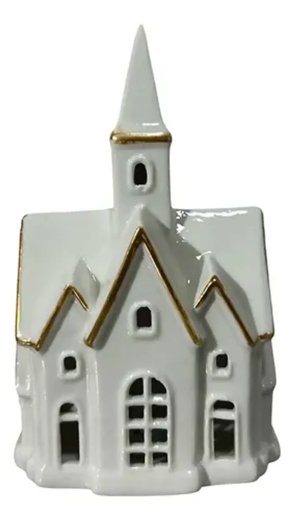 Casita Navideña De Cerámica Blanca Con Luz Adorno Decorativo 5