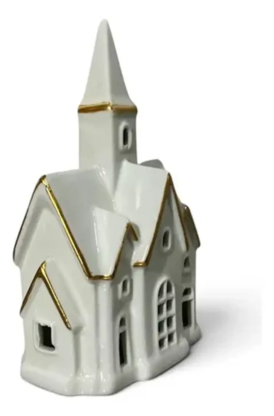 Casita Navideña De Cerámica Blanca Con Luz Adorno Decorativo 8