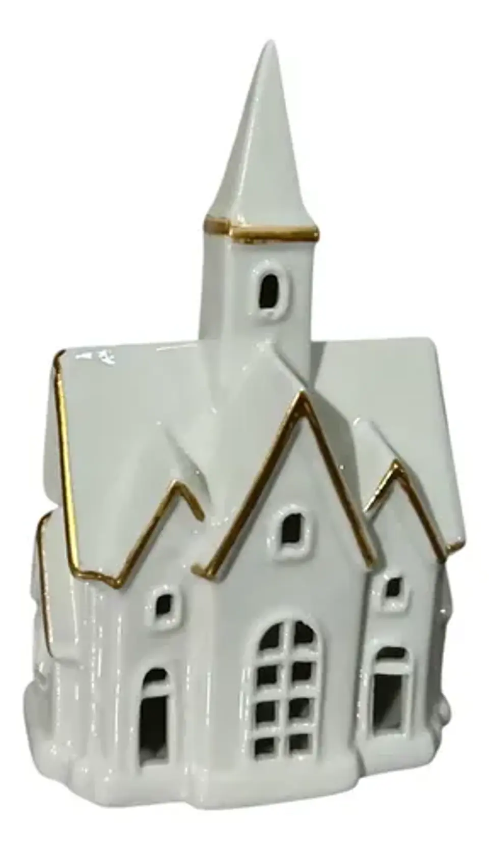 Casita Navideña De Cerámica Blanca Con Luz Adorno Decorativo 9
