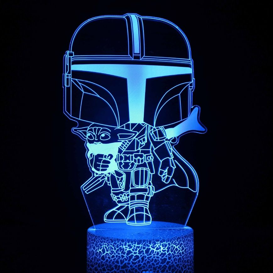 Lampara 3d Led (base Negra) Starwars Mandalorian Y Baby Yoda 1