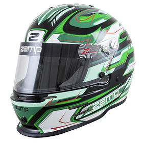 CASCO PARA NIÑO ZAMP RACING MODELO 42Y TALLA 54 VERDE/GRAFICOS Y CON SPOILER TRASERO