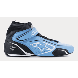 BOTAS FIAAUTO RACING ALPINESTRAS MODELO  TECH-1 T V3 SHOES EN COLOR LT BLUE BLACK WHITE EN TALLA 8 USA ADULTO