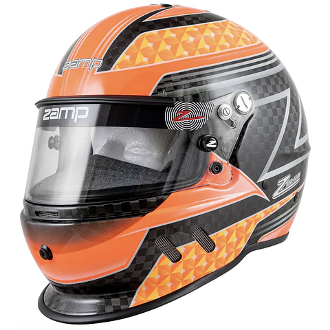 CASCO ZAMP RACING SA2020 MODELO 65D TALLA S  FIBRA DE CARBONO NARANJA FLUORESCENTE AMARILLO