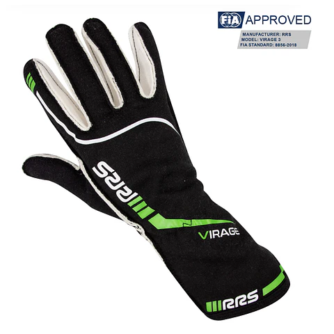 GUANTE RACING RRS VIRAGE 3 NEGRO/VERDE TALLA  10 HOMOLOGADO FIA 