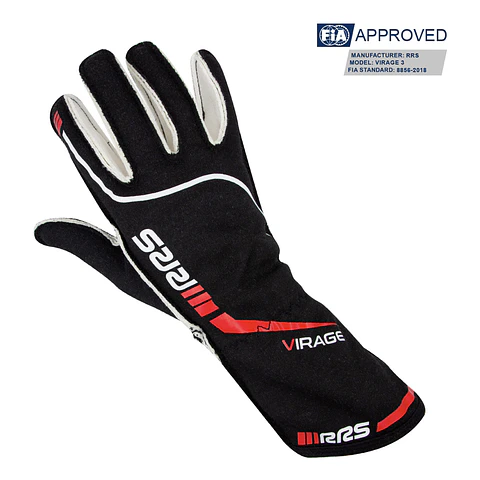 GUANTE RACING VIRAGE 3 NEGRO CON ROJO TALLA L HOMOLOGADO FIA 
