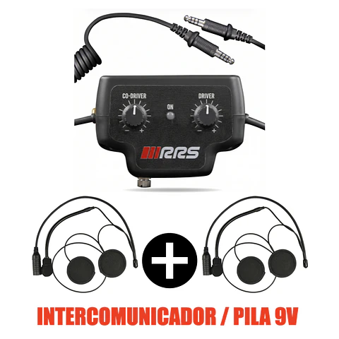 SISTEMA DE INTERCOMUNICACION RRS COMPLETO PARA RALLY PILOTO/NAVEGANTE ( OPERA BAJO PILA 9V ).