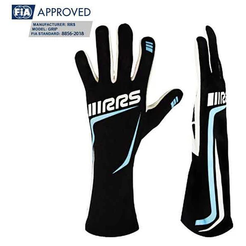 GUANTE/RACING RRS HOMOLOGADO FIA MODELO ONE NEGRO CON AZUL TALLAS M y L 