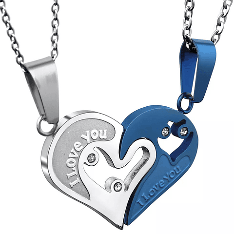 United Hearts Collar de Acero "I Love You" en Azul