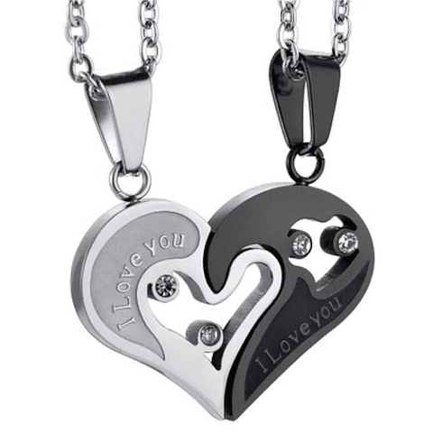 DualHeart Collar de Acero "I Love You"