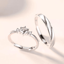 Set de Anillos Nupciales Clásicos en Plata 925 con Detalles en Circonia