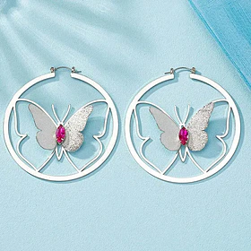 Aros Argolla Mariposa con Cristal Fucsia