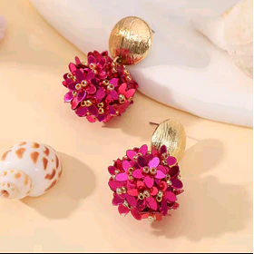Aros Flor 3D Fucsia con Detalles Dorados