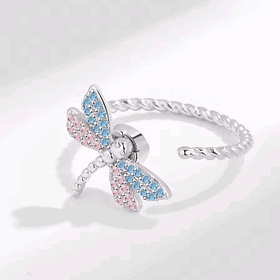 Anillo Antiestrés Libélula Rosa y Celeste