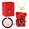 Caja de Joyería Oso Rojo con Rosa Eterna y Collar de Corazones