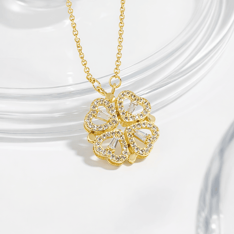 Collar Trébol de Corazones con Brillantes en Acero Inoxidable