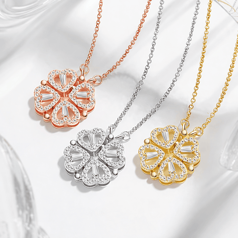 Collar Trébol de Corazones con Brillantes en Acero Inoxidable