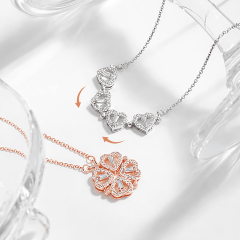 Collar Trébol de Corazones con Brillantes en Acero Inoxidable