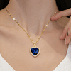 Collar Corazón Azul con Brillantes en Acero Inoxidable Dorado