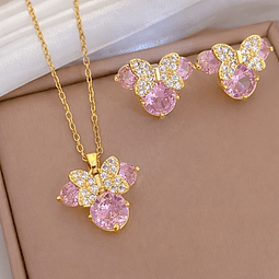 Conjunto Collar y Aros Rosado