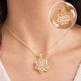 Collar Flor Giratoria con Cristales Rosados