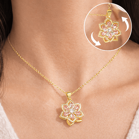 Collar Flor Giratoria con Cristales Rosados