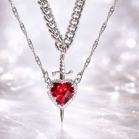 Collares Dúo Corazón y Espada en Acero Inoxidable