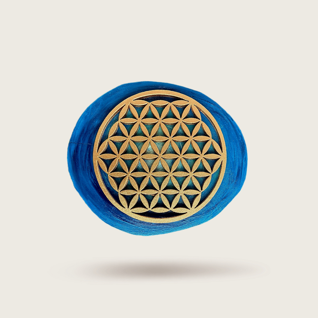 FLOR DE LA VIDA AZUL EN MADERA 1