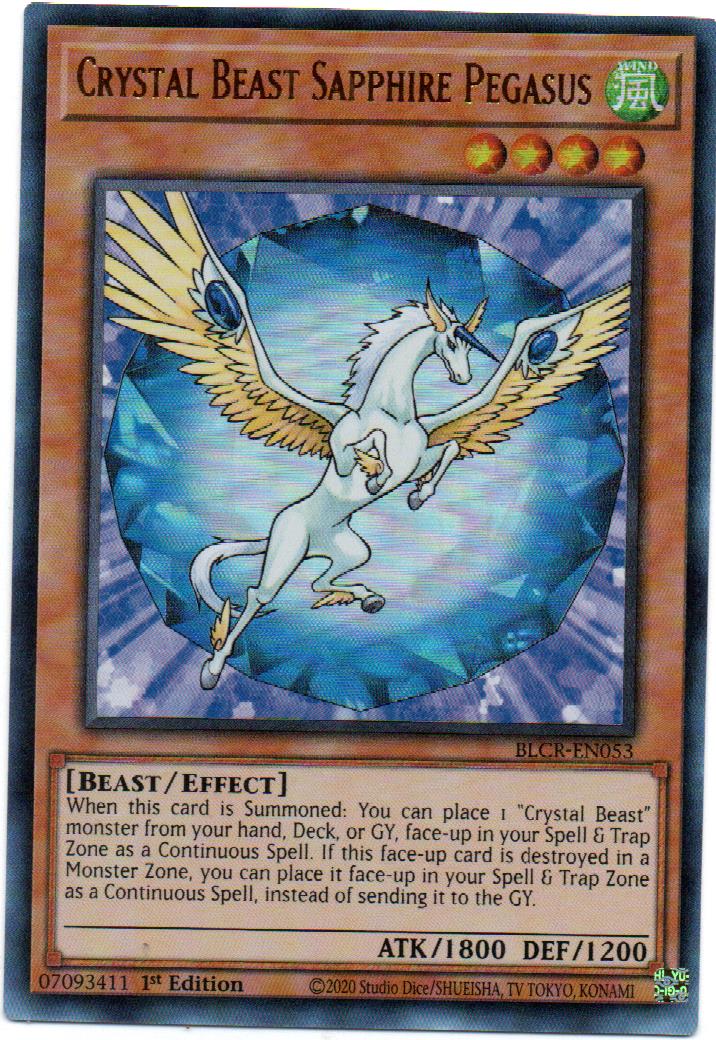 Crystal Beast Sapphire Pegasus BLCR-EN053 Carta Yugi De Rareza Ultra Rare