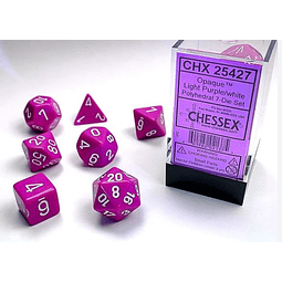 Dados Chessex Opaque Polyhedral Light Purple/white 7-die set CHX 25427