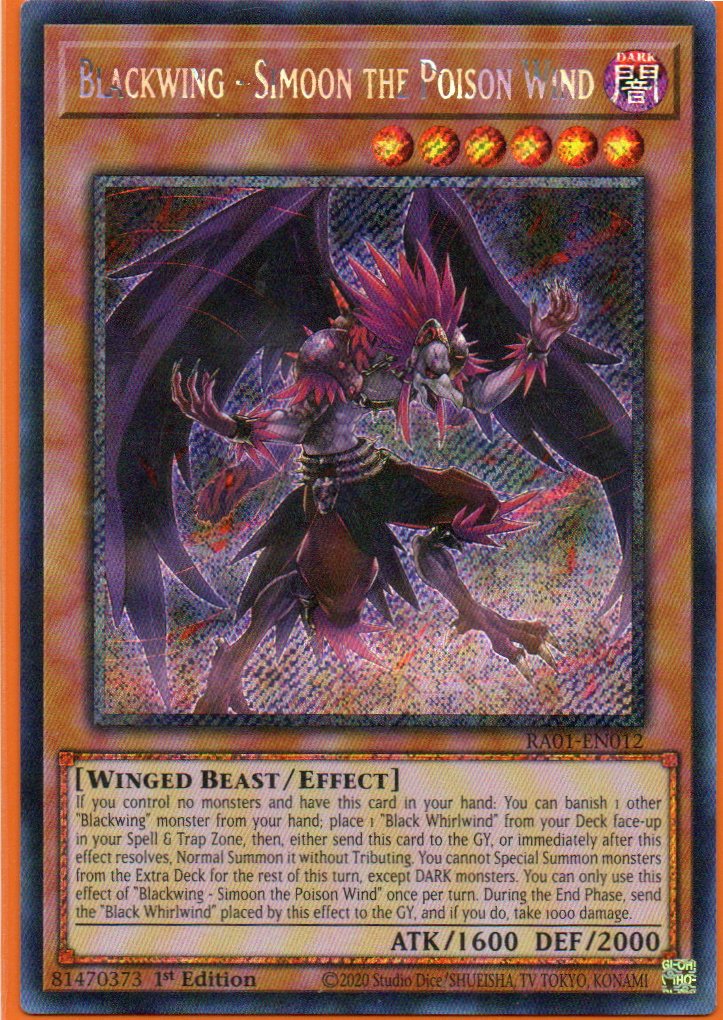 Blackwing - Simoon the Poison Wind CARTA YUGI RA01-EN012 Platinum Secret Rare