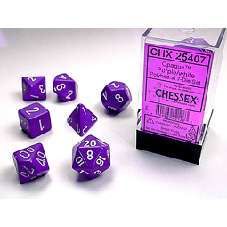 Dados Chessex Opaque light Purple/White 7-die set CHX 25407