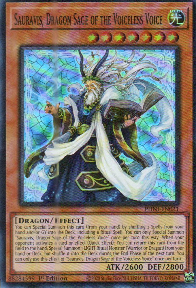 Sauravis, Dragon Sage of the Voiceless Voice carta yugi PHNI-EN021 Super Rare