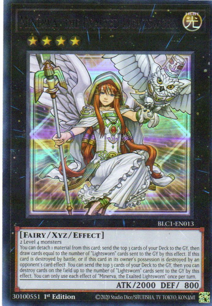 Minerva, the Exalted Lightsworn (Silver) carta yugi BLC1-EN013 Ultra Rare