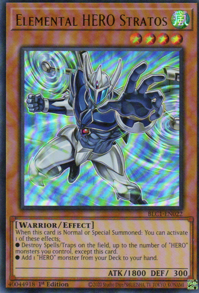 Elemental HERO Stratos (alternate art) carta yugi BLC1-EN022 Ultra Rare