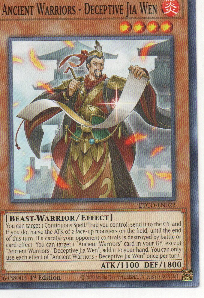 Ancient Warriors - Deceptive Jia Wen carta yugi ETCO-EN022 Common