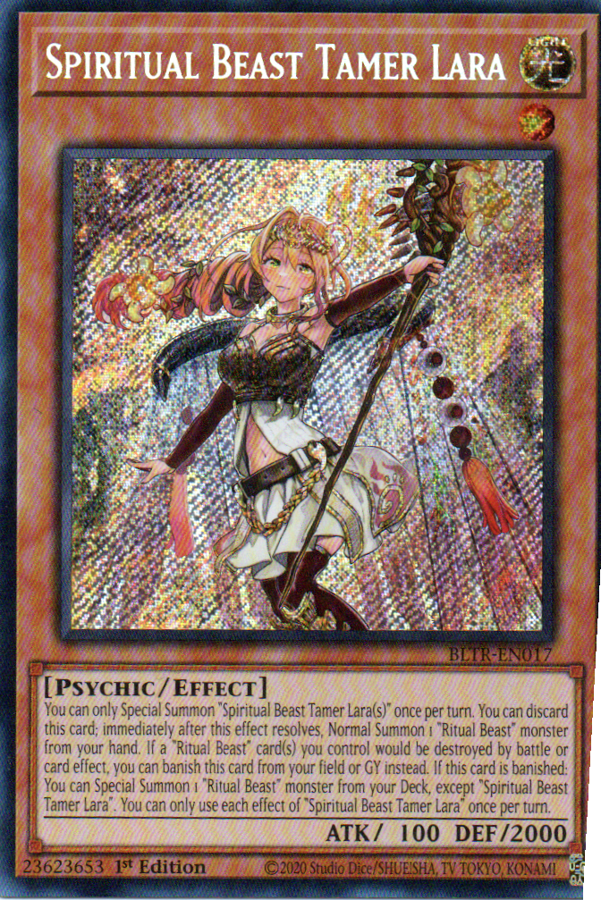 Spiritual Beast Tamer Lara carta yugi BLTR-EN017 Secret Rare