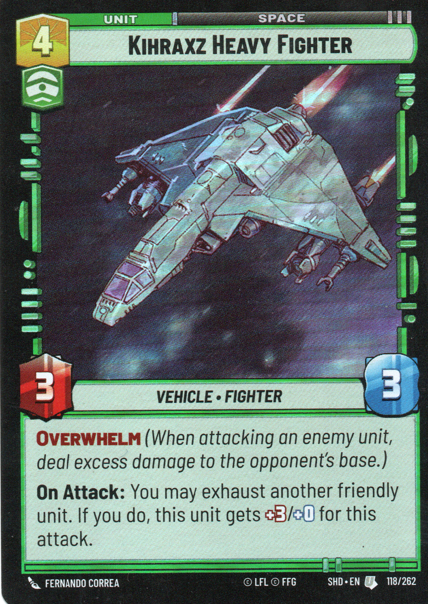 Kihraxz Heavy Fighter carta SWU SHD 118/262 Uncommon Foil