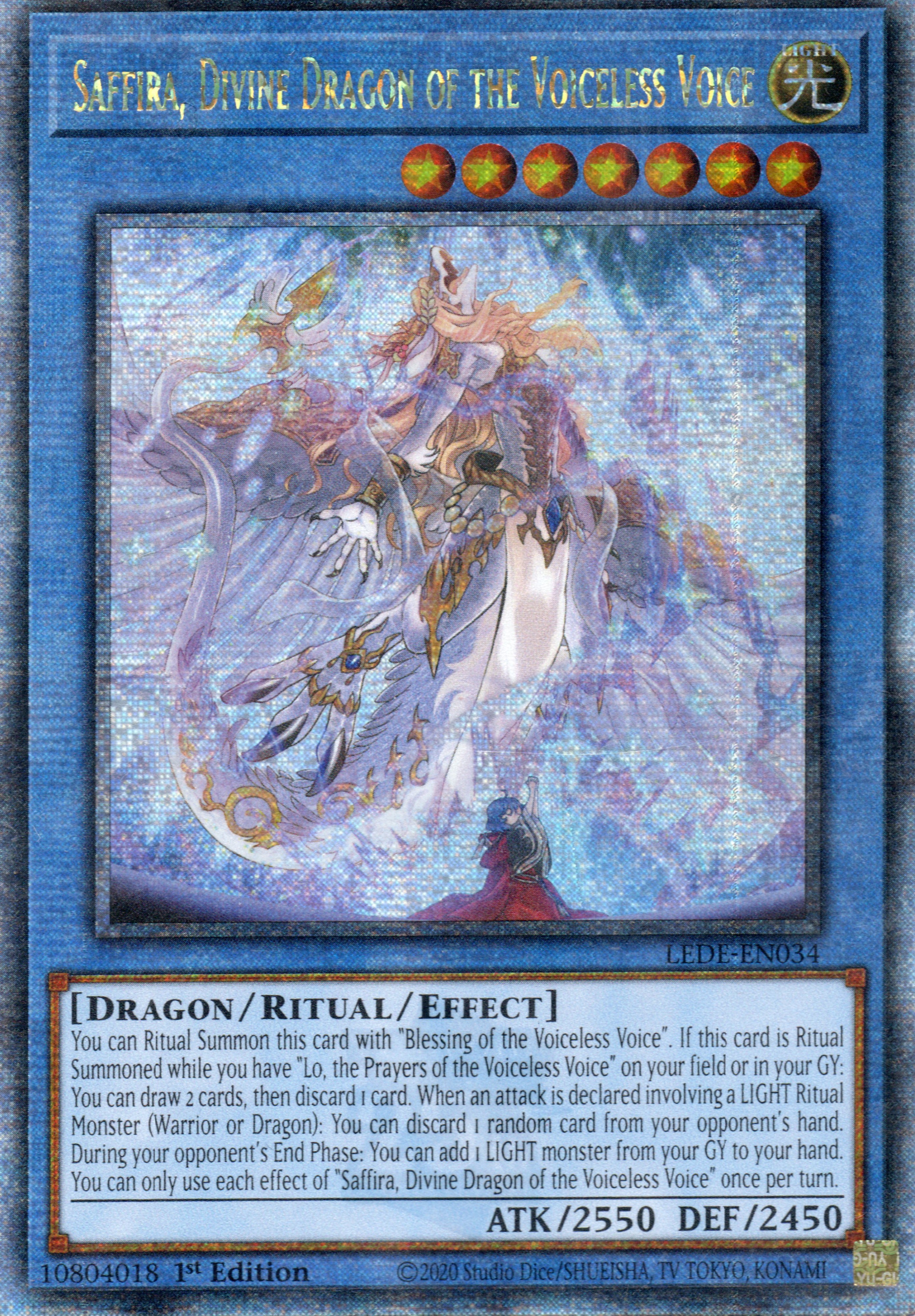 Saffira, Divine Dragon of the Voiceless Voice carta yugi LEDE-EN034 Quarter Century Secret Rare