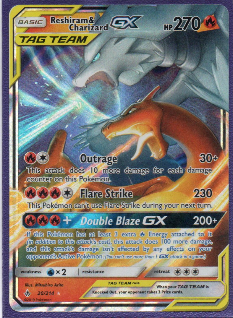 Reshiram & Charizard GX 20 Ultra Rare Ingles