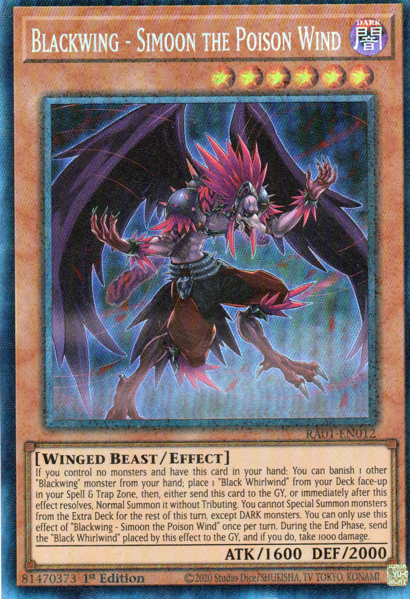 Blackwing - Simoon the Poison Wind RA01-EN012 Collector rare