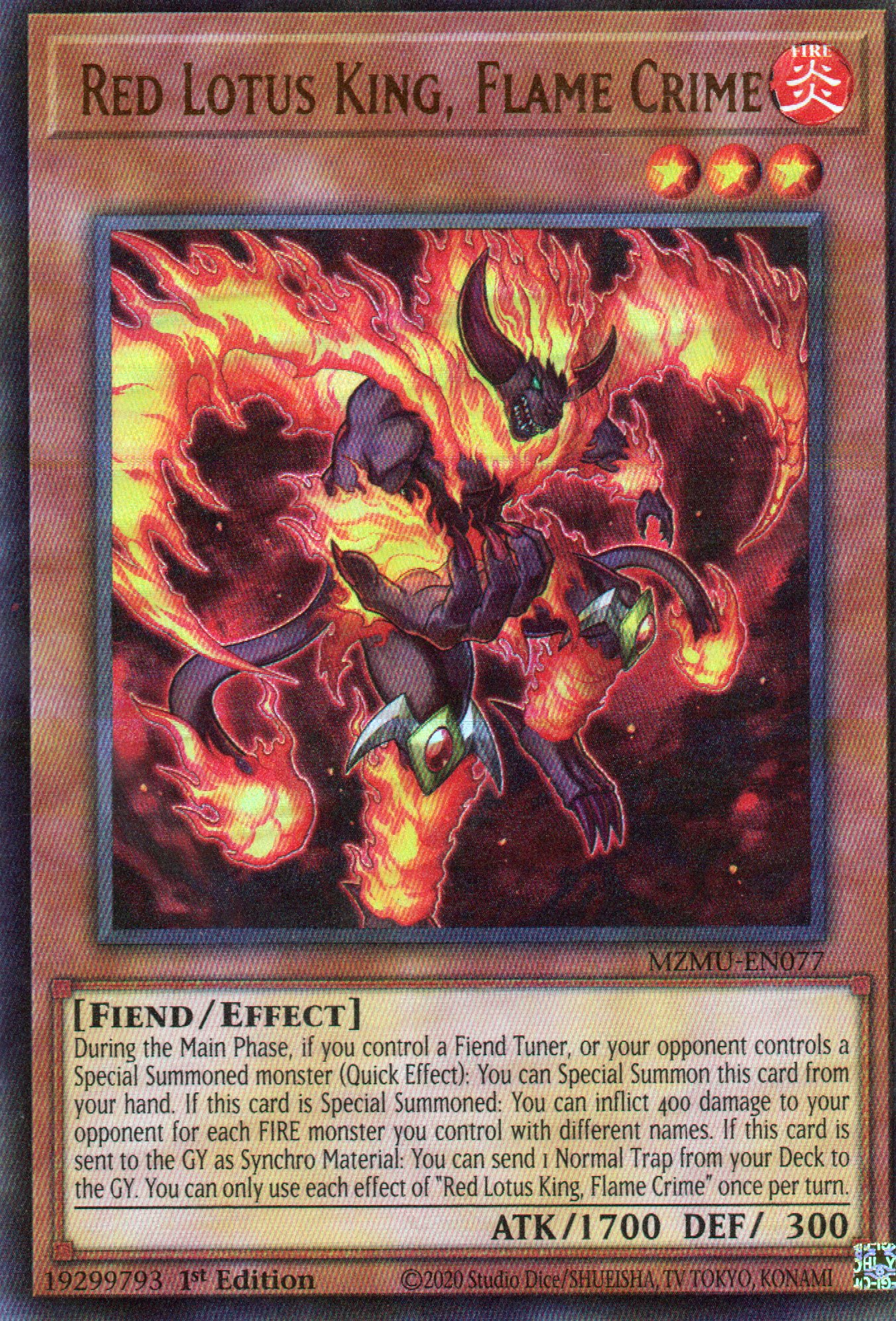 Red Lotus King, Flame Crime MZMU-EN077 Ultra Rare