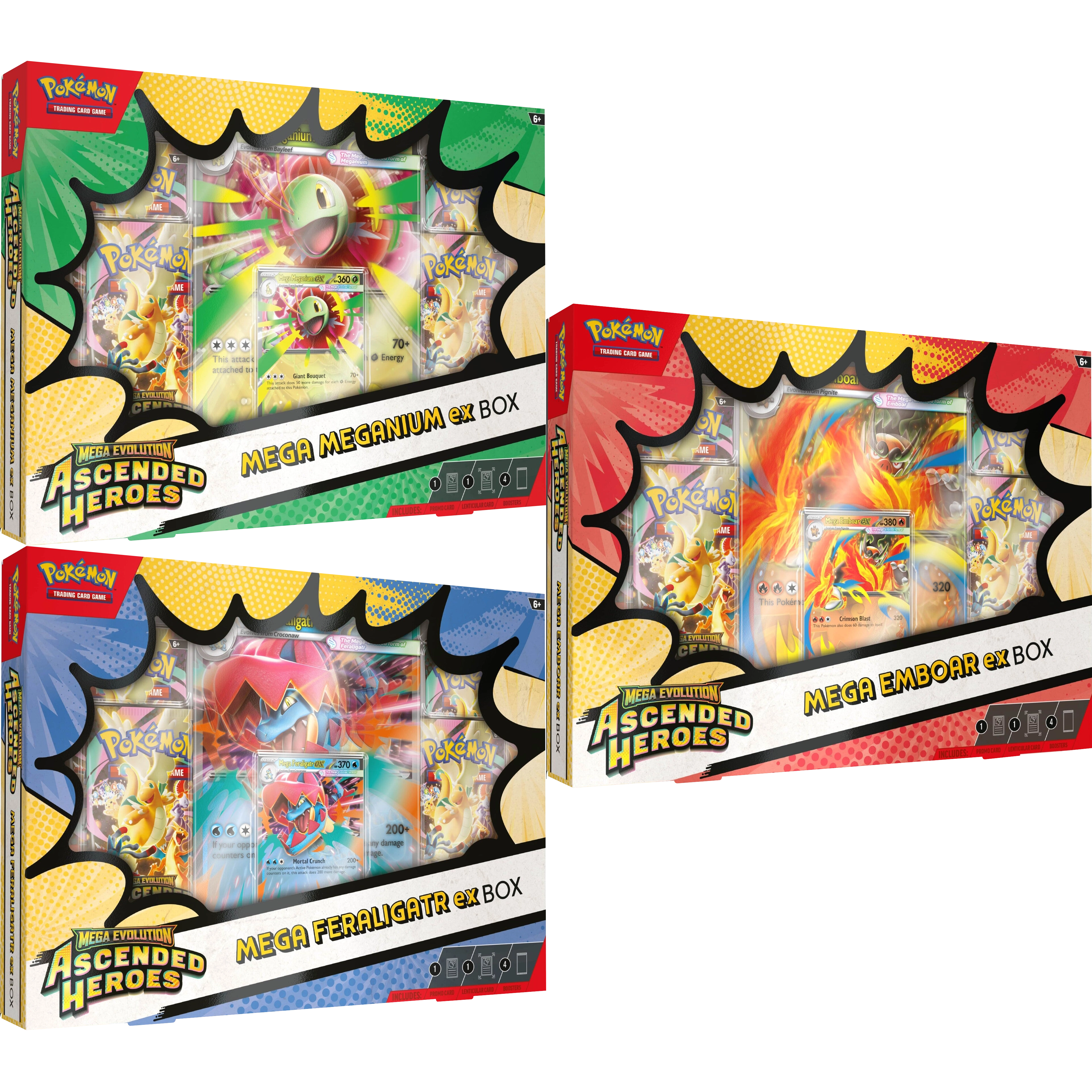 Mega Meganium ex, Mega Emboar ex, Mega Feraligatr ex Box Pokemon TCG Ascended Heroes Español 