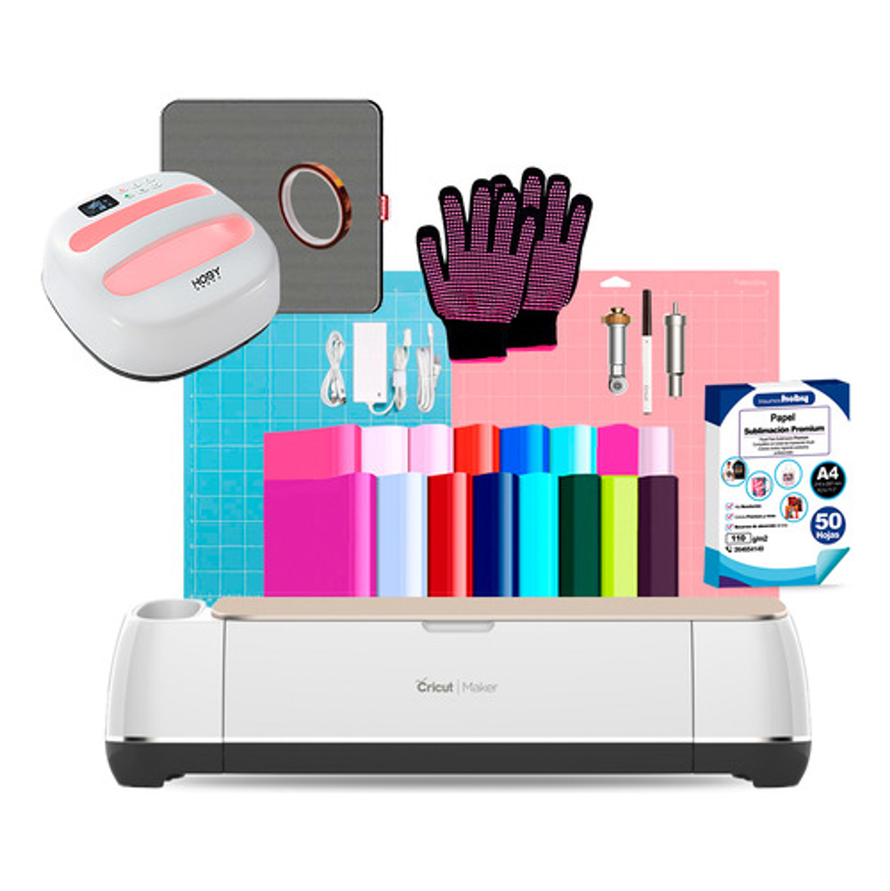Kit Cricut Maker Rosa + Hoby Press 24x24 Cms E Insumos Z14 1