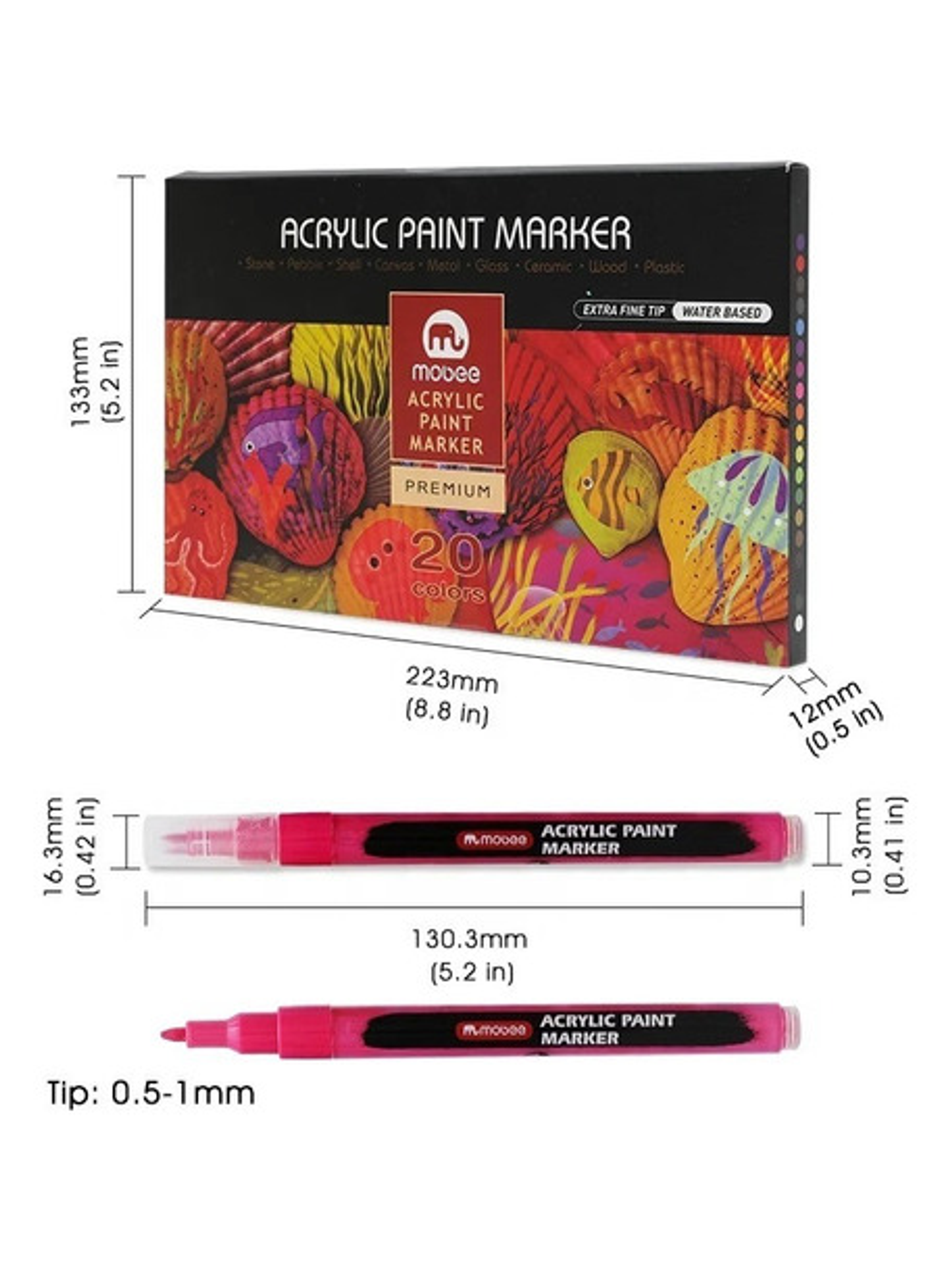 Marcadores Acrílicos Lápices 20 Color Punta Fina Permantente Hoby 5