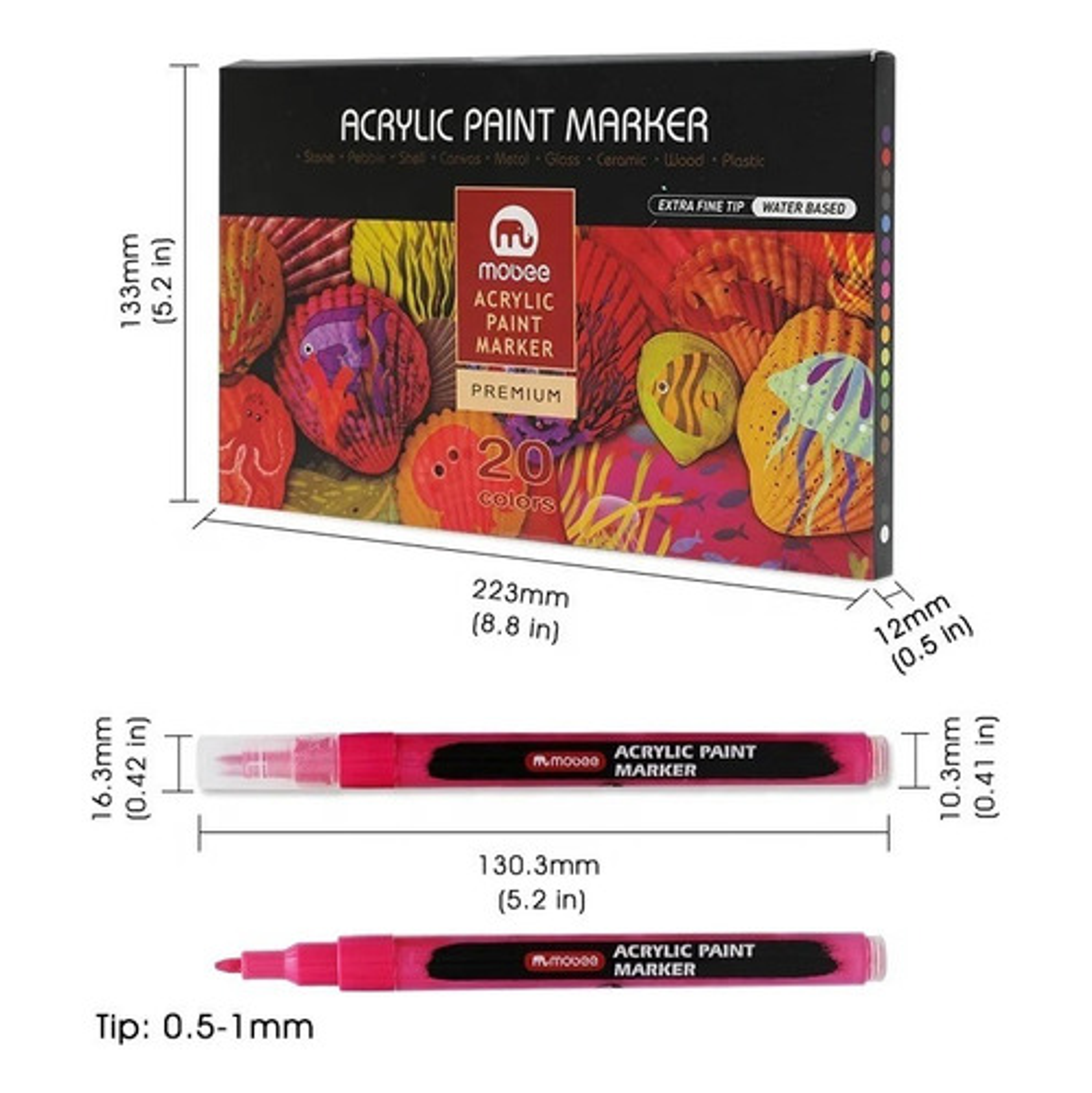 Marcadores Acrílicos Lápices 20 Color Punta Fina Permantente Hoby 5