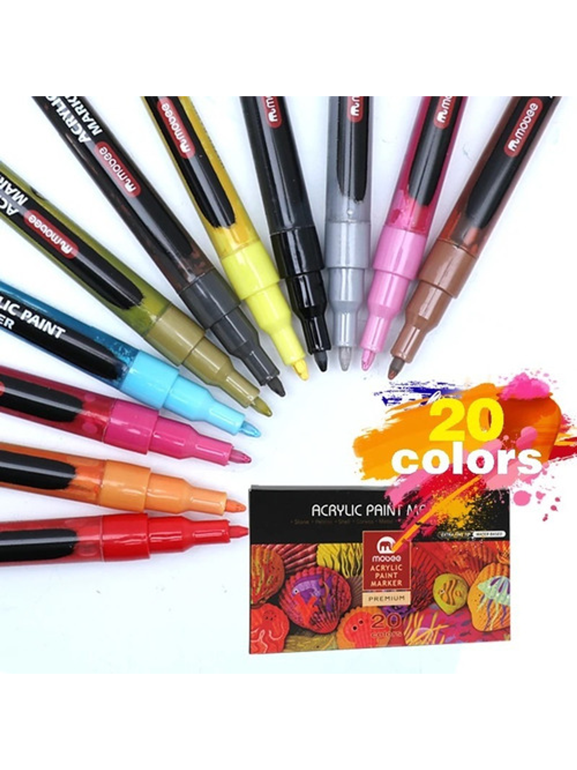Marcadores Acrílicos Lápices 20 Color Punta Fina Permantente Hoby 6