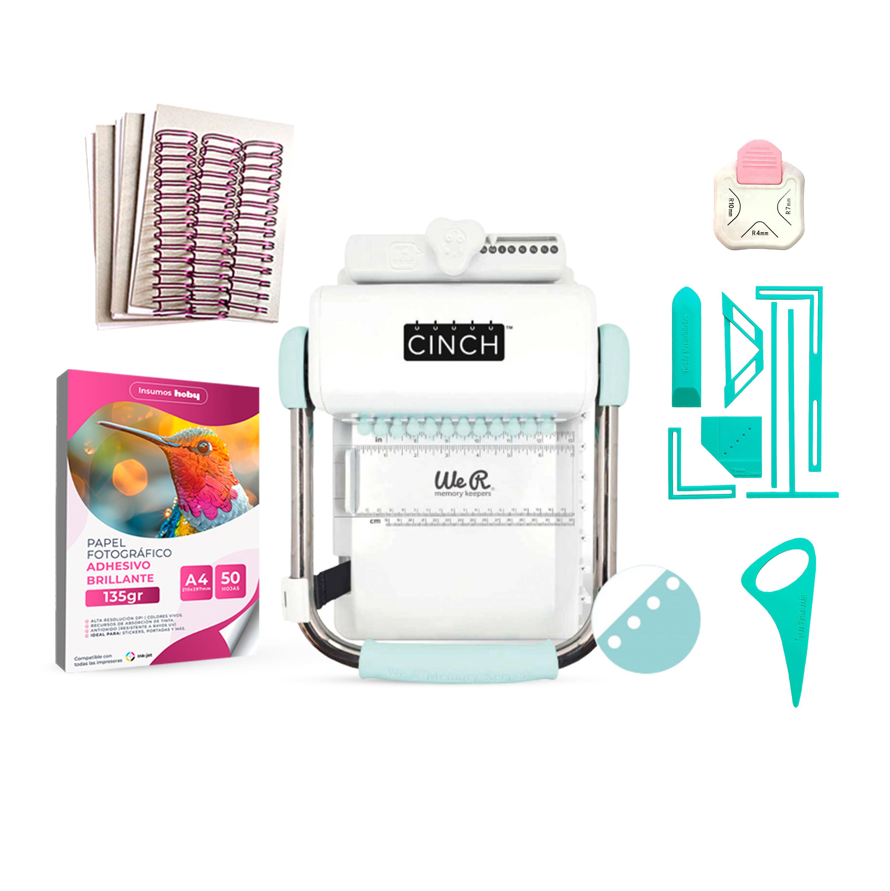 Kit Cinch Menta + Reglas + Planners Y Papel Adhesivo Z36 1